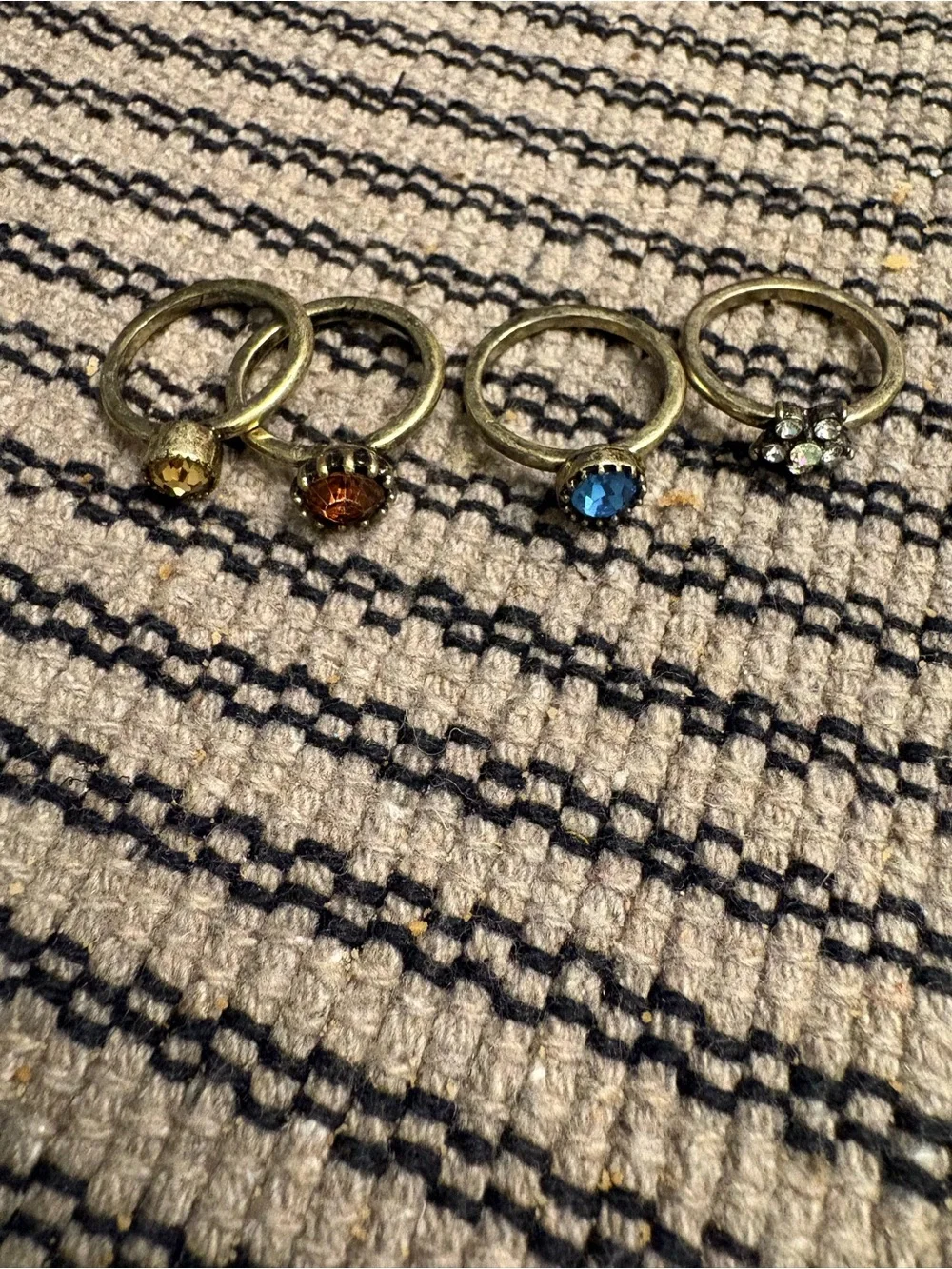 Vintage-Inspired Multi-Stone Stacked Ring with Blue, Amber & Crystal Accents